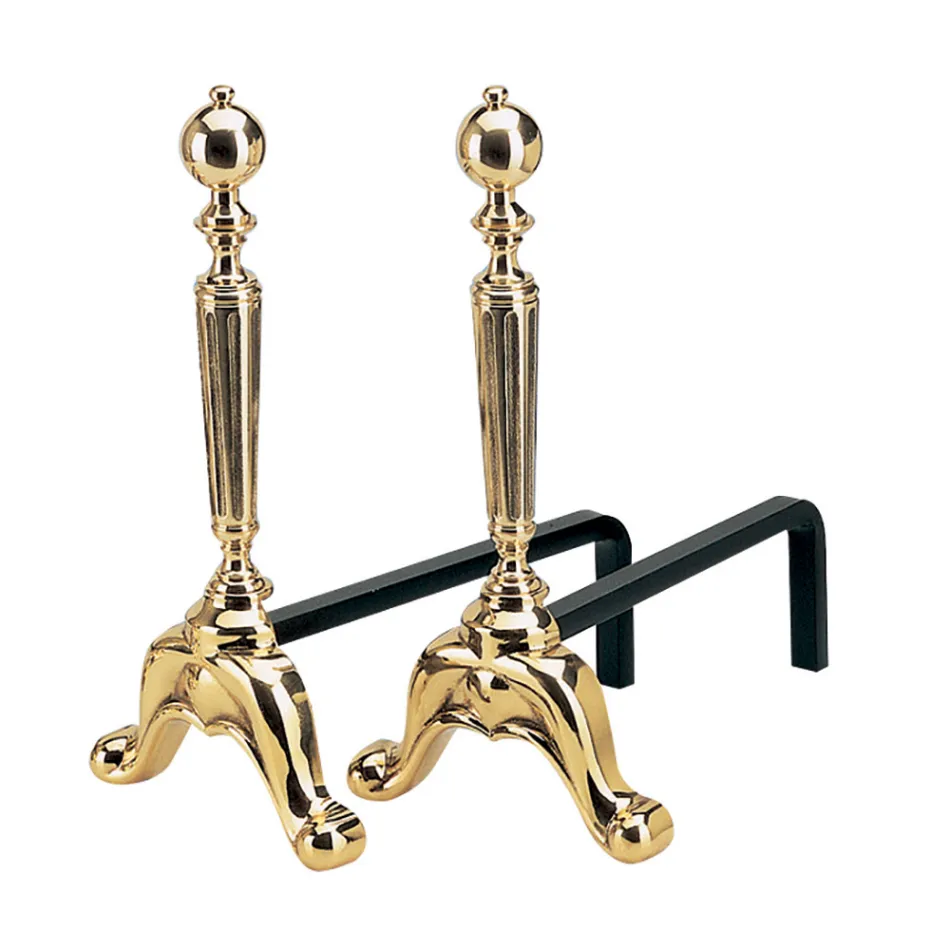 Chenets de cheminée en laiton hauteur 39 cm Made in Italy - Renard Viadurini