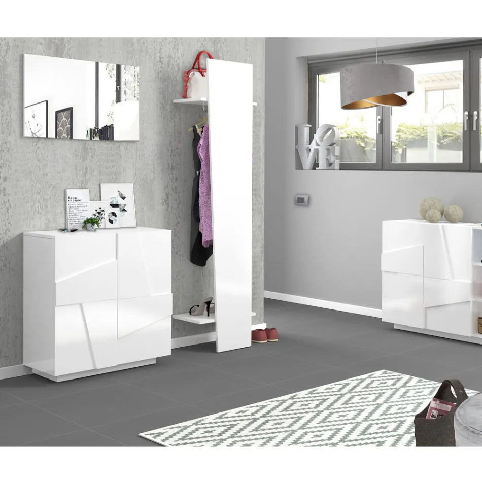 Porte-manteau d'entrée design en bois blanc, ardoise ou béton - Fjona Viadurini