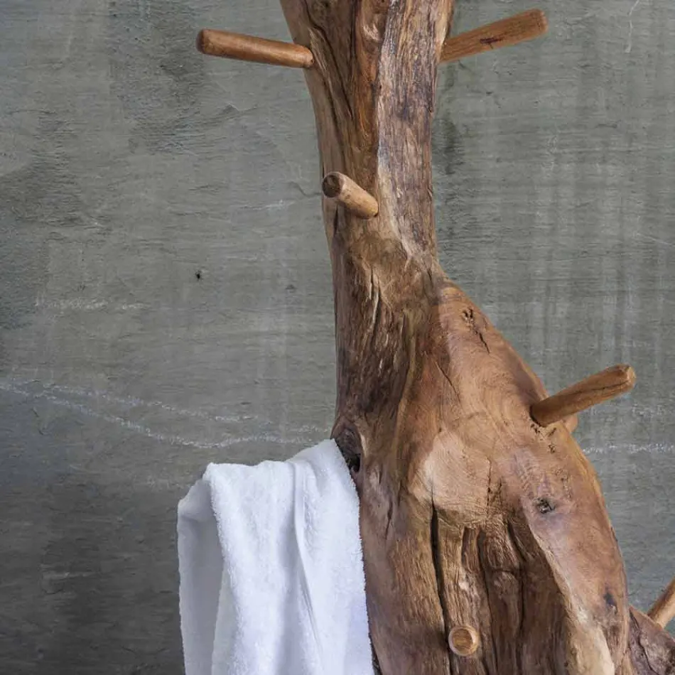 Portemanteau avec Structure et Patères en Teck Massif - Sapin Viadurini