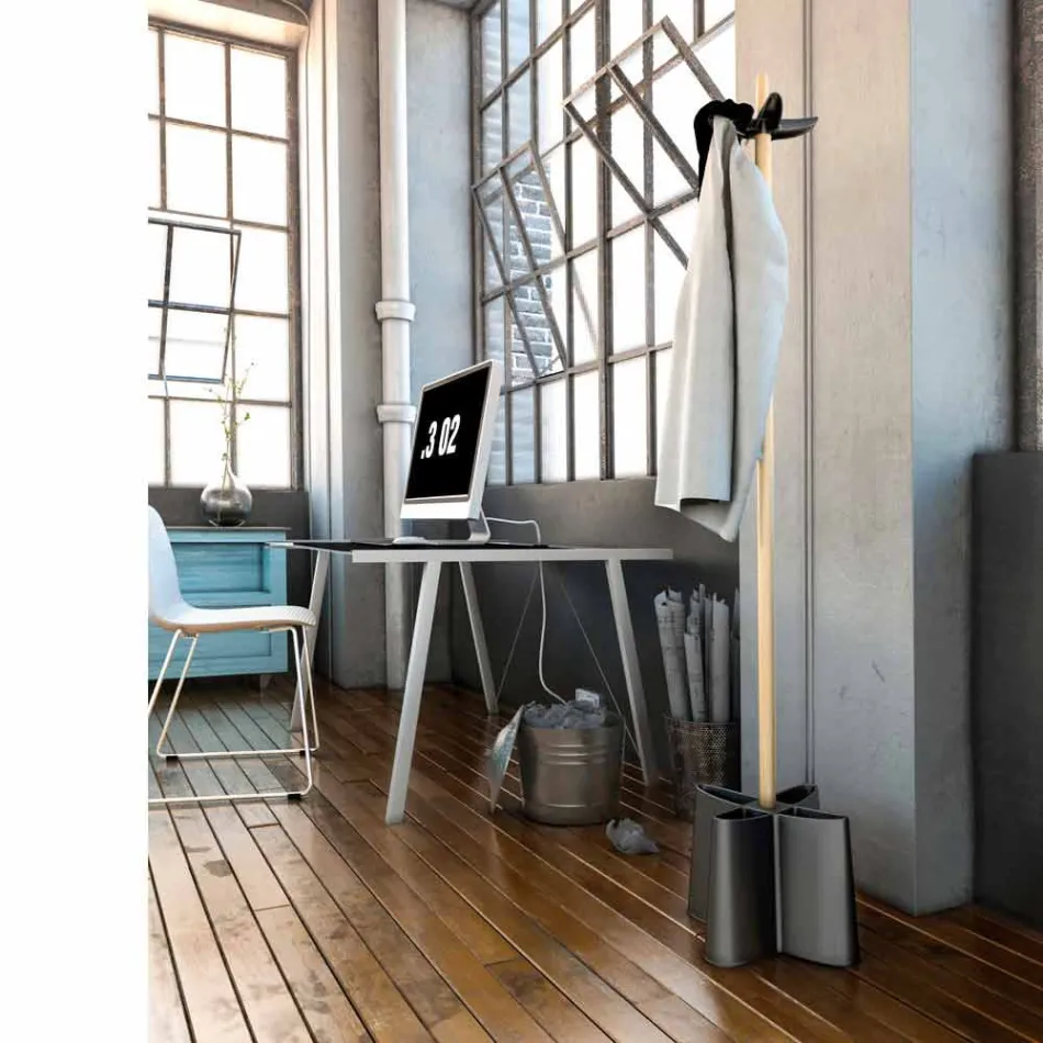 Porte-parapluie en hêtre naturel et polypropylène Nurri Viadurini