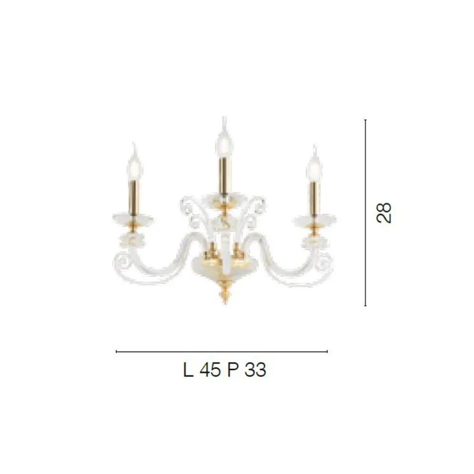 Applique 3 lumières en verre soufflé et cristal optique de luxe classique - Cassea Viadurini