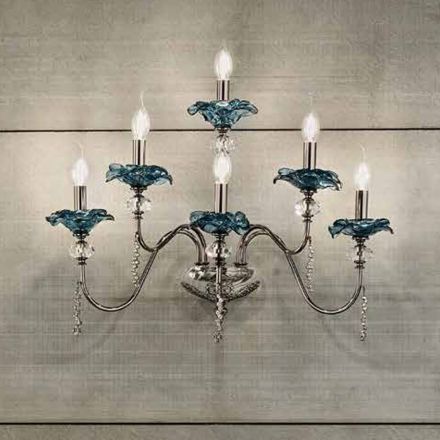 Applique murale classique à 6 lumières en verre, cristal et métal de luxe - Flandre Viadurini