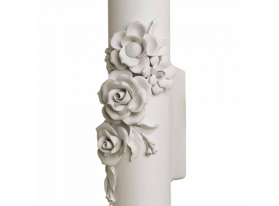 Applique murale en céramique blanche mate avec fleurs décoratives - Revolution Viadurini