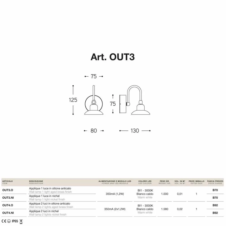Lumière en dehors de la première lumière Bugatti Aldo Bernardi Viadurini