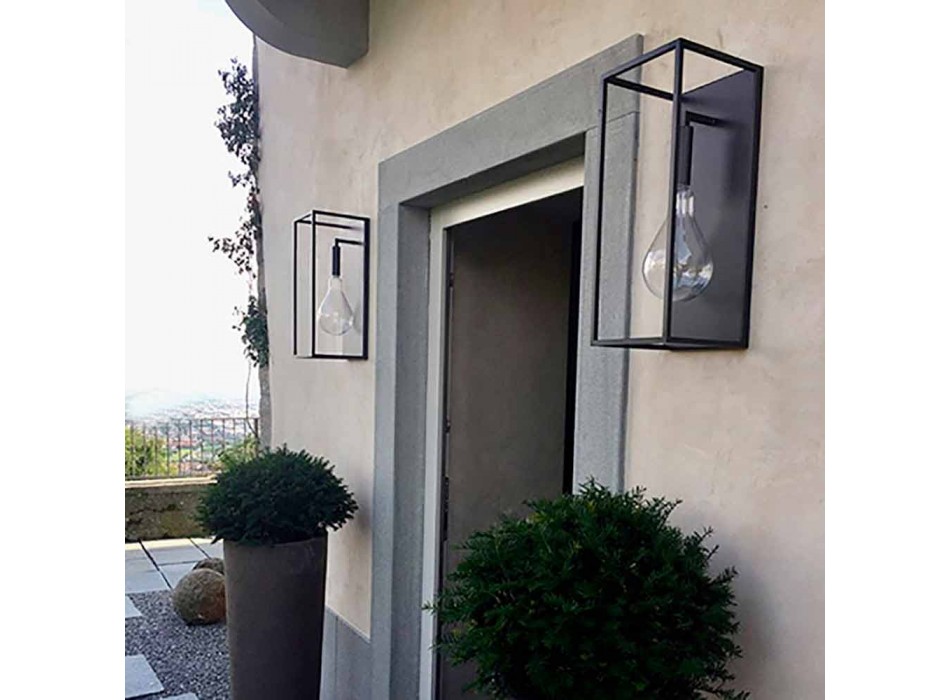 Applique d'extérieur en fer avec lumière LED chaude et verre Made in Italy - Falda Viadurini