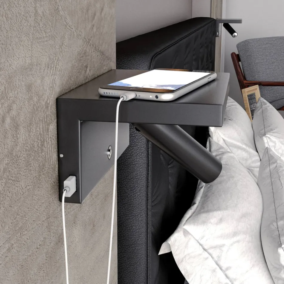 Applique murale LED décorative en aluminium réglable avec ports USB - Alena Viadurini