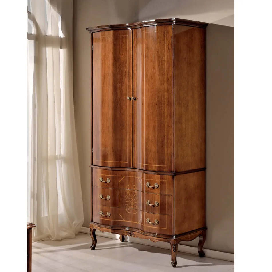 Armoire en bois classique avec 2 portes et 3 tiroirs Made in Italy - Luxury Viadurini