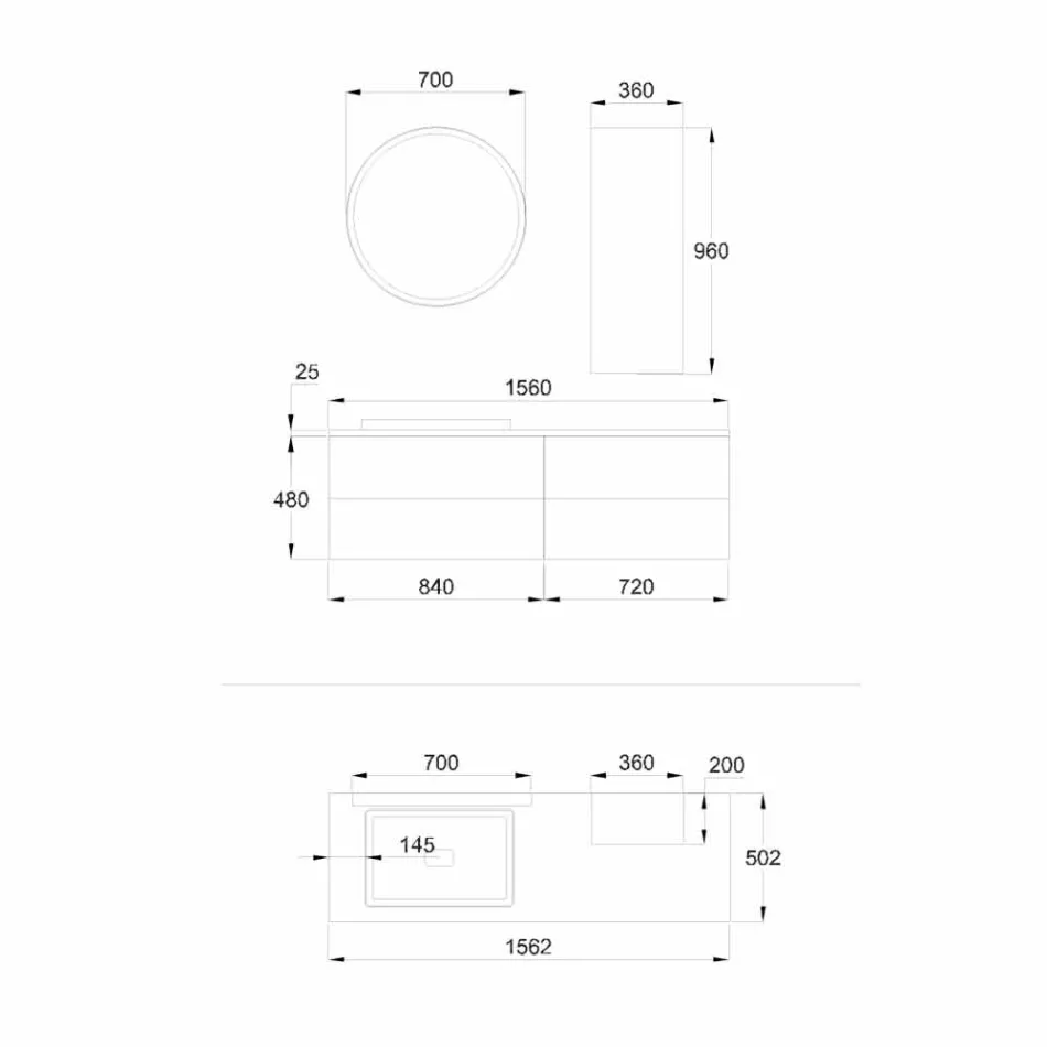 Meuble de salle de bain en bois blanc et noyer avec lavabo, élément mural et miroir - Renga Viadurini
