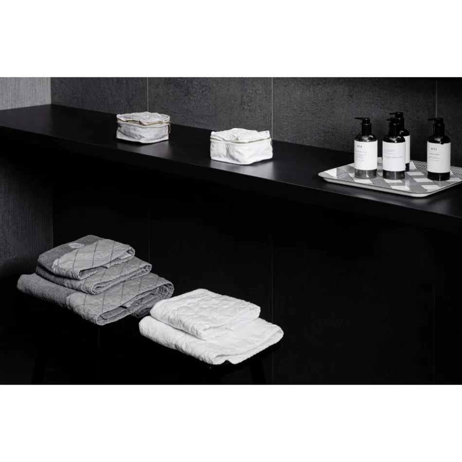 Serviette de visage en coton éponge blanc à décoration géométrique - Gimmy Viadurini