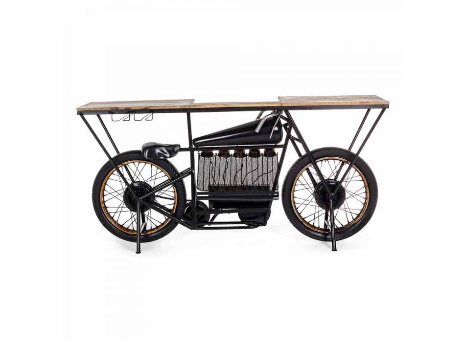 Console de design moderne en manguier et moto en acier - Échalote Viadurini
