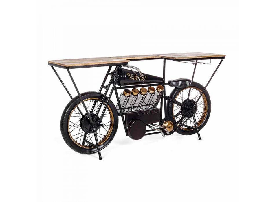Console de design moderne en manguier et moto en acier - Échalote Viadurini