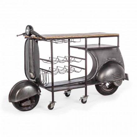 Console de bar en manguier et Vespa en acier de design moderne - Echalote Viadurini