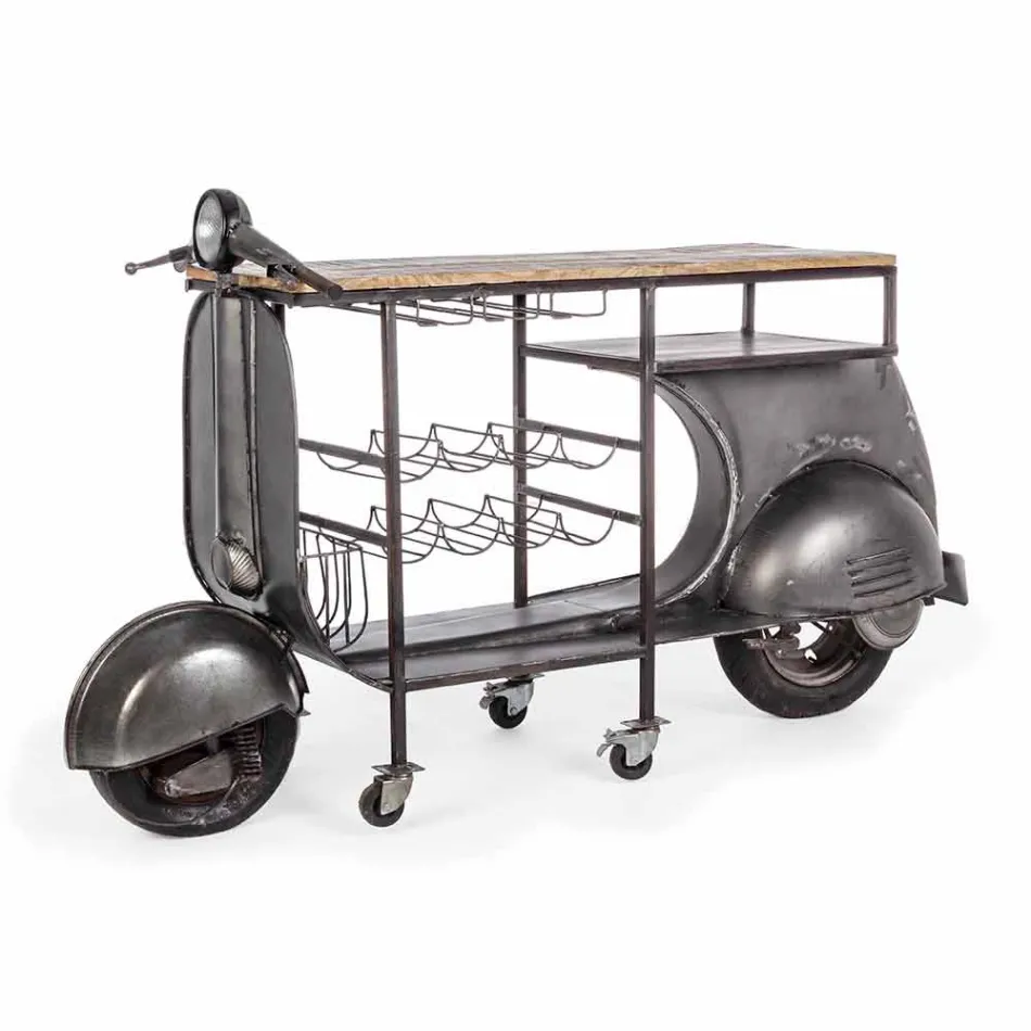 Console de bar en manguier et Vespa en acier de design moderne - Echalote Viadurini