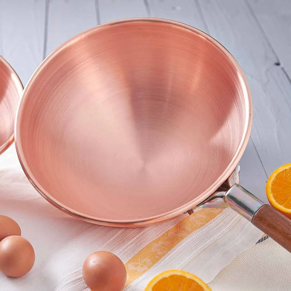 Bastardella en cuivre étamé à la main avec manche en bois 36 cm - Giampiero Viadurini