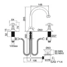 Mitigeur de lavabo 3 trous avec bec haut en laiton et poignées papillon - Miriano Viadurini