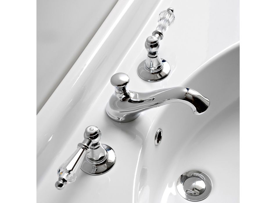 Mélangeur de lavabo 3 trous avec leviers de style classique en laiton artisanal - Noriana Viadurini