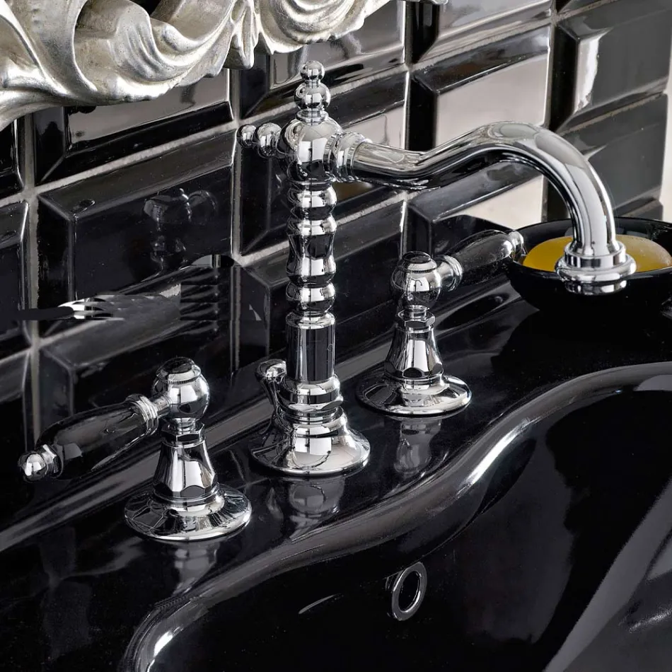 Mitigeur de lavabo 3 trous avec drain en laiton style artisanal classique - Noriana Viadurini