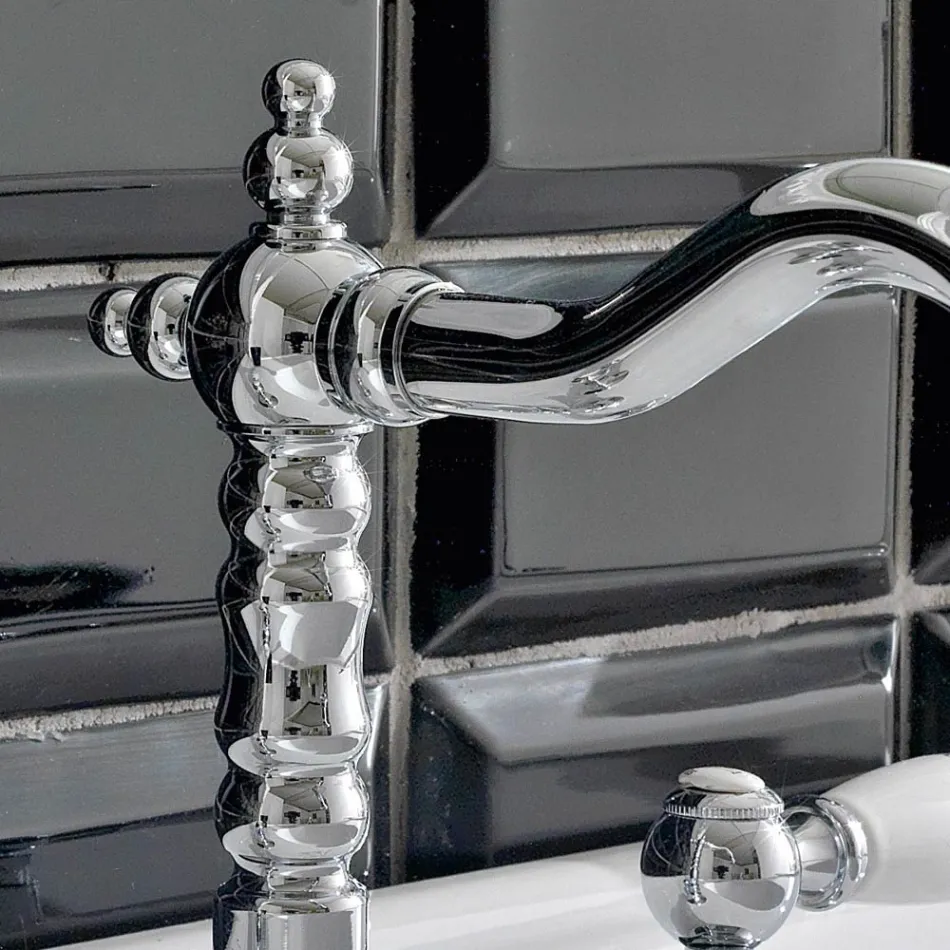 Mitigeur de lavabo 3 trous avec drain en laiton style artisanal classique - Noriana Viadurini