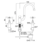 Mitigeur lavabo 3 trous avec bec haut en laiton classique fait main - Fioretta Viadurini
