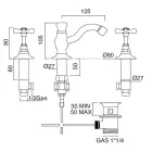 Mitigeur de lavabo 3 trous avec drain classique en laiton fait main - Fioretta Viadurini