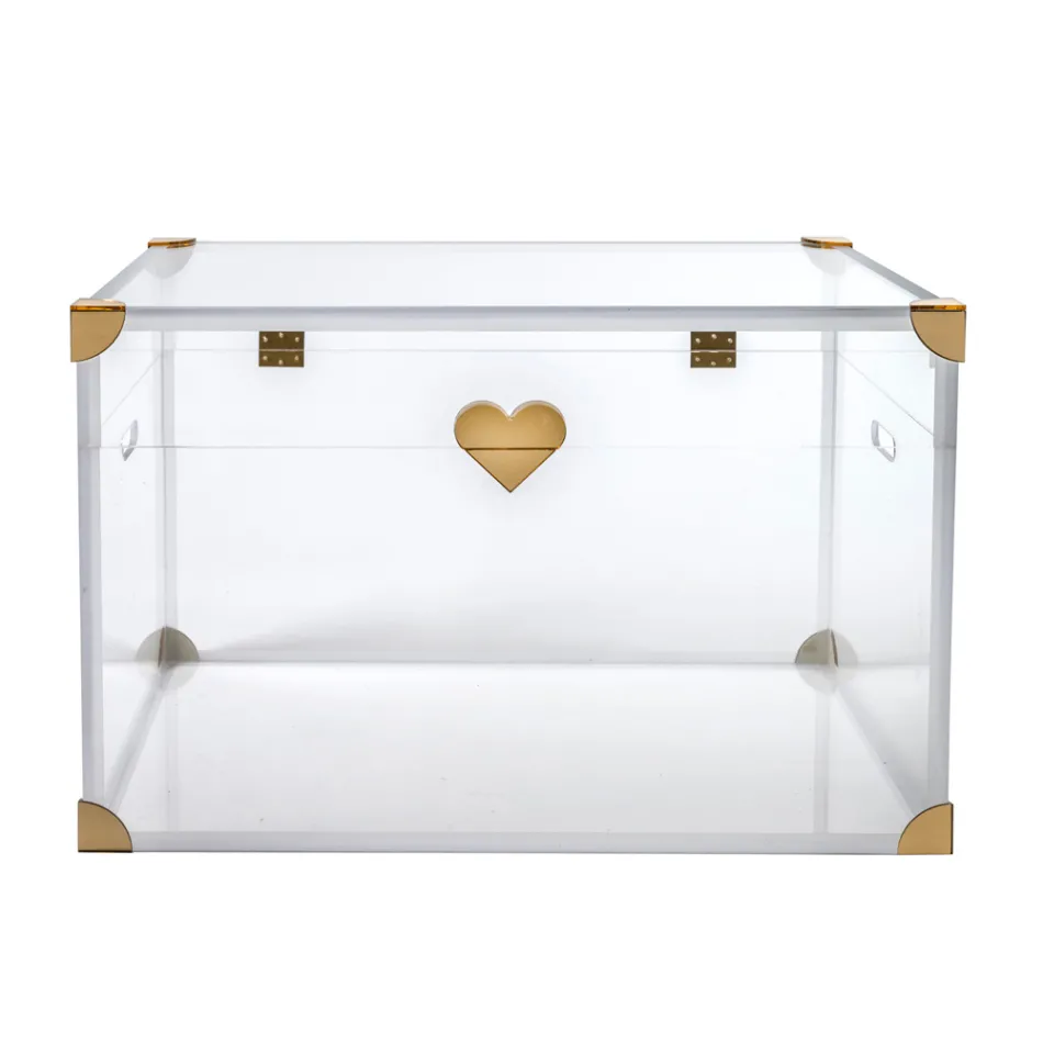 Coffre de rangement en plexiglas avec détails dorés, fabriqué en Italie - Briseide Viadurini
