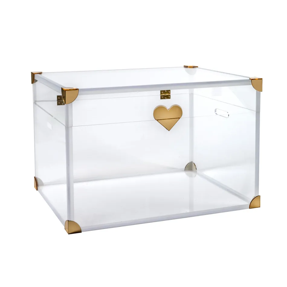 Coffre de rangement en plexiglas avec détails dorés, fabriqué en Italie - Briseide Viadurini