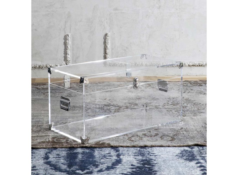 Malle Design en Cristal Acrylique Transparent et Acier Moderne - Dante Viadurini