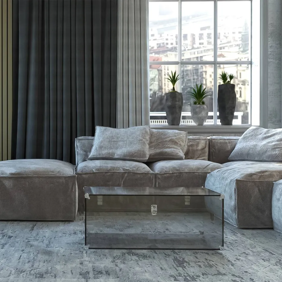 Malle en Cristal Acrylique Transparent ou Fumé et Acier Moderne - Dante Viadurini