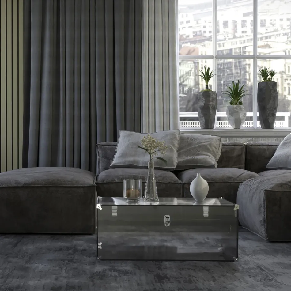 Malle en Cristal Acrylique Transparent ou Fumé et Acier Moderne - Dante Viadurini