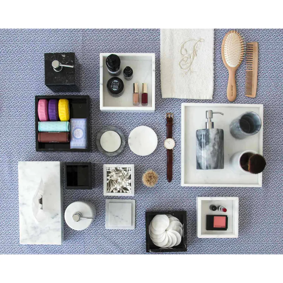 Porte-brosse à dents en verre en marbre Paonazzo Made in Italy - Limba Viadurini