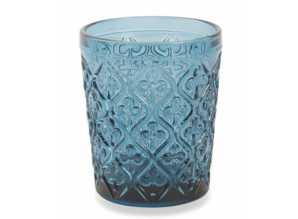 Verres à eau en verre coloré avec décorations arabesques 12 pièces - Maroc Viadurini