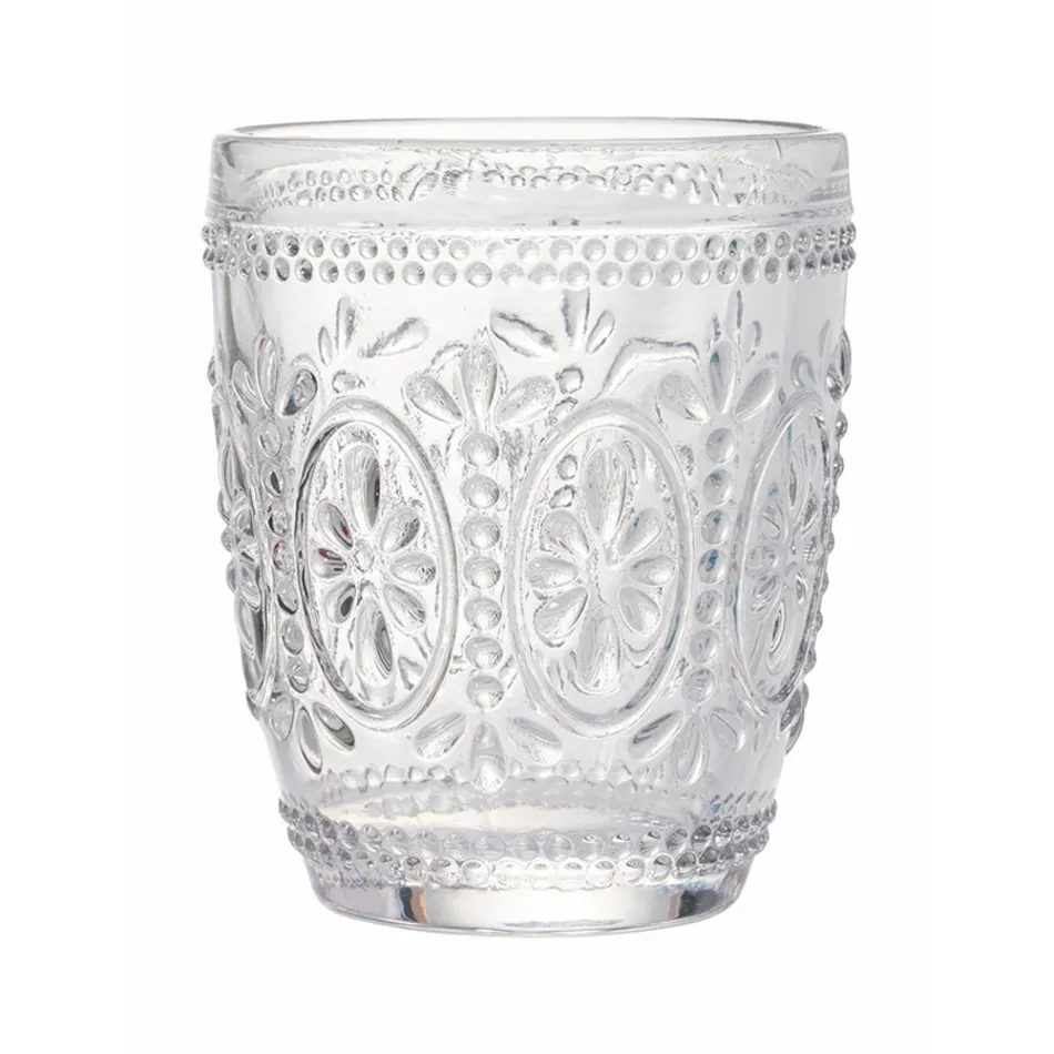 Verres à eau en verre transparent décoré 12 pièces - Palazzo Viadurini