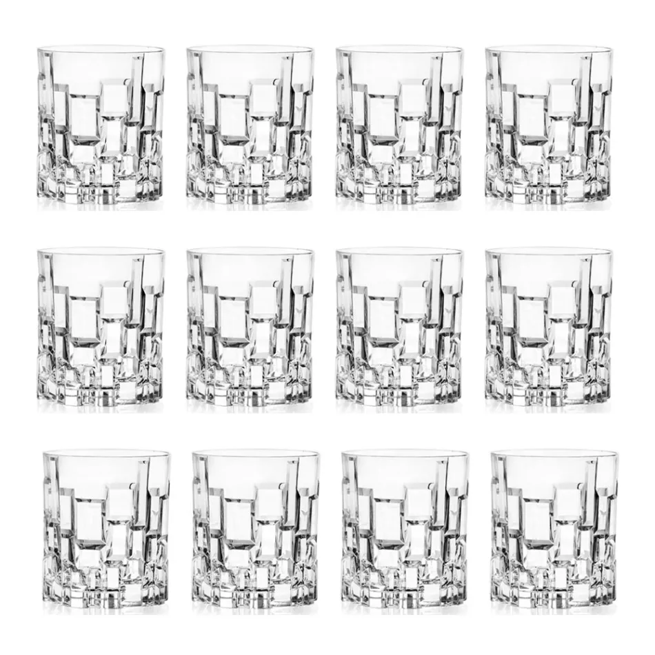 Verres Low Drink en Cristal Écologique Décoré 12 Pcs - Catane Viadurini