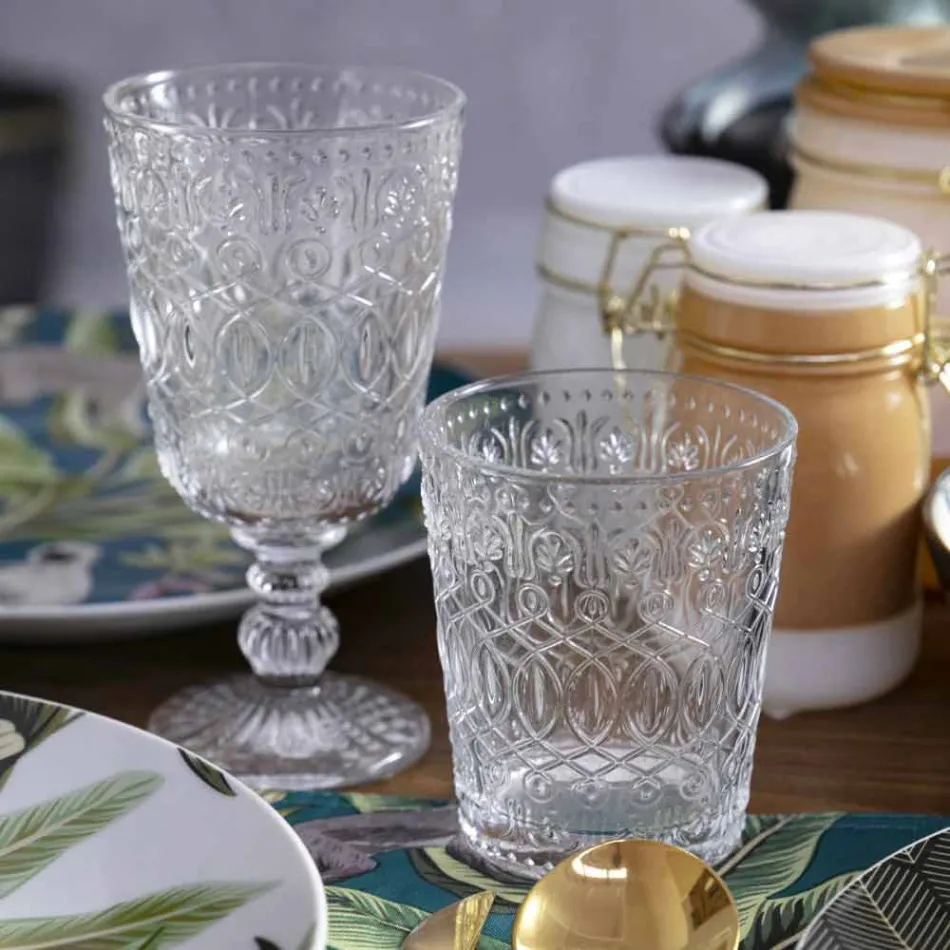 Verres à vin en verre décoré transparent 12 gobelets design - Maroccobic Viadurini