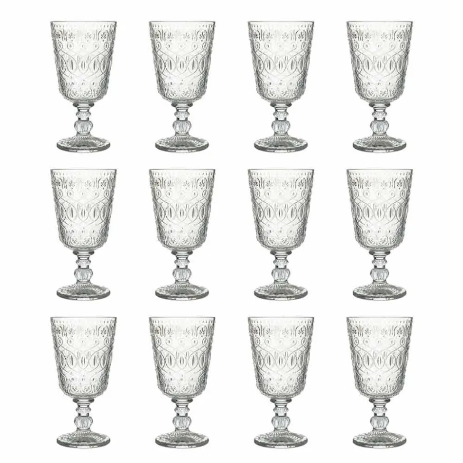 Verres à vin en verre décoré transparent 12 gobelets design - Maroccobic Viadurini