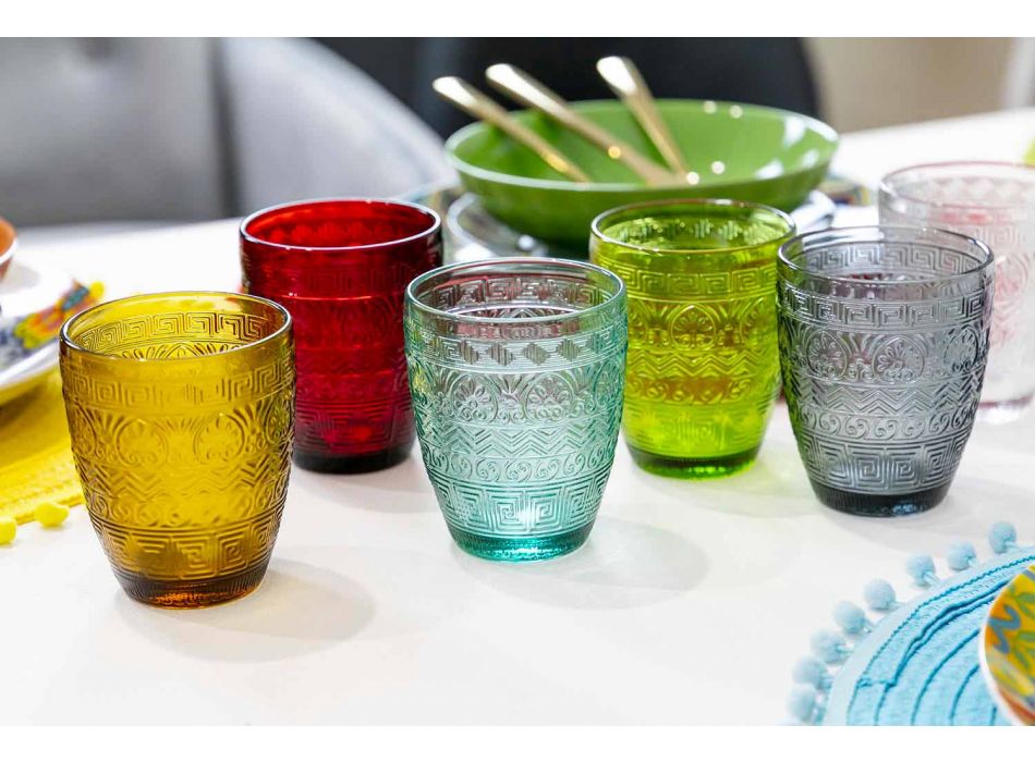 Verres de service modernes en verre coloré pour l'eau - Folk Viadurini