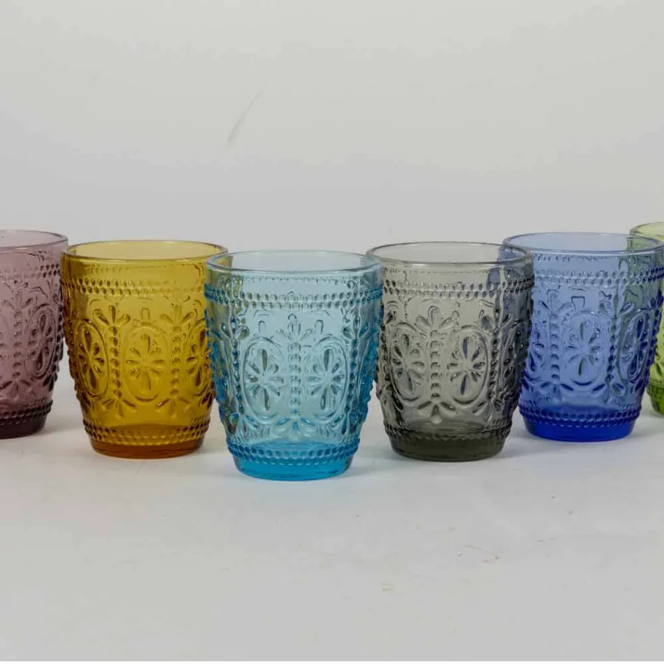 Ensemble de verres à eau décorés et colorés 6 pièces - Pastel-Palazzo Viadurini
