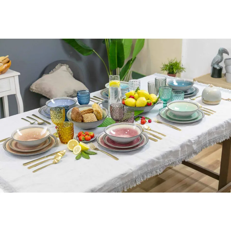 Verres décorés en verre coloré moderne servant de l'eau 12 pièces - Mix Viadurini