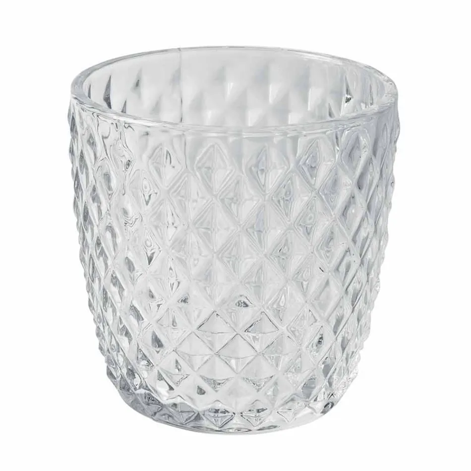 Verres en verre transparent décorés, service d'eau moderne 12 pièces - mélange Viadurini