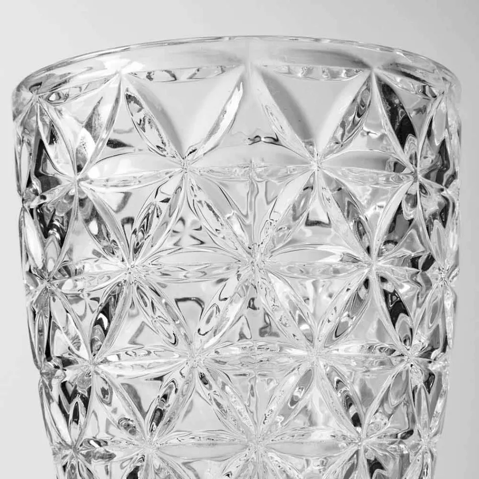 Verres en verre transparent décorés, service d'eau moderne 12 pièces - mélange Viadurini