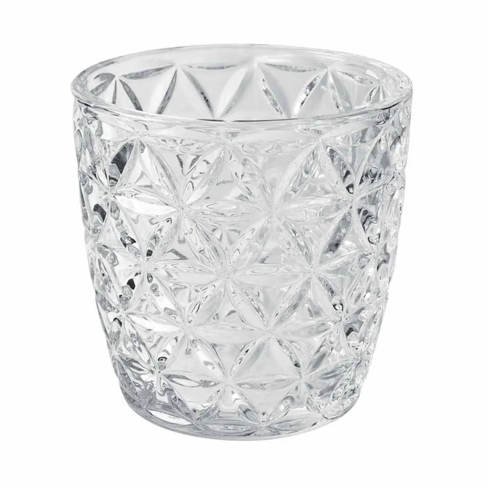 Verres en verre transparent décorés, service d'eau moderne 12 pièces - mélange Viadurini