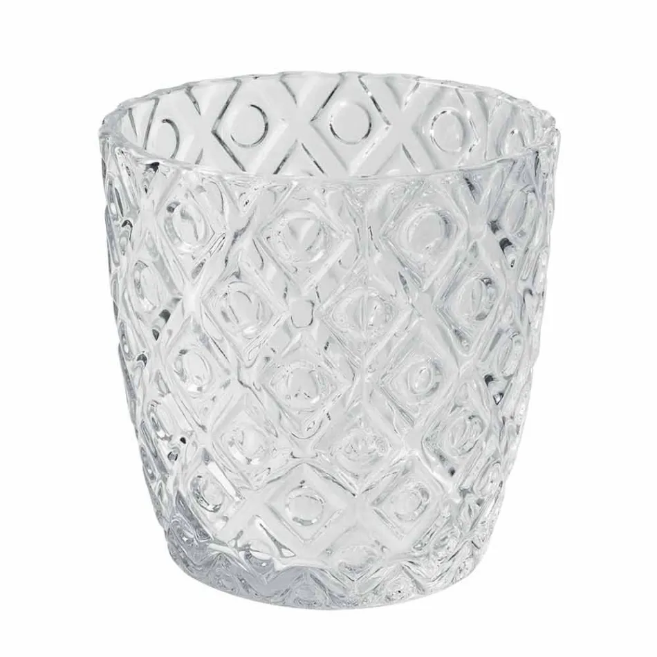 Verres en verre transparent décorés, service d'eau moderne 12 pièces - mélange Viadurini