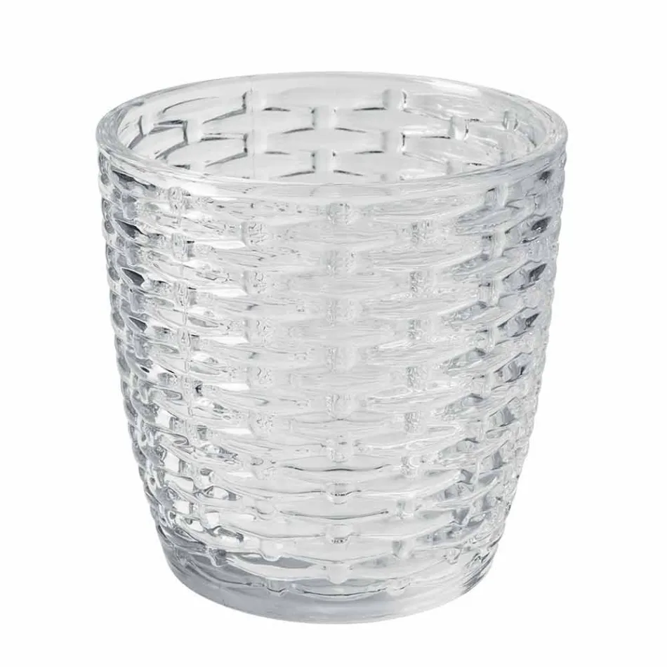 Verres en verre transparent décorés, service d'eau moderne 12 pièces - mélange Viadurini
