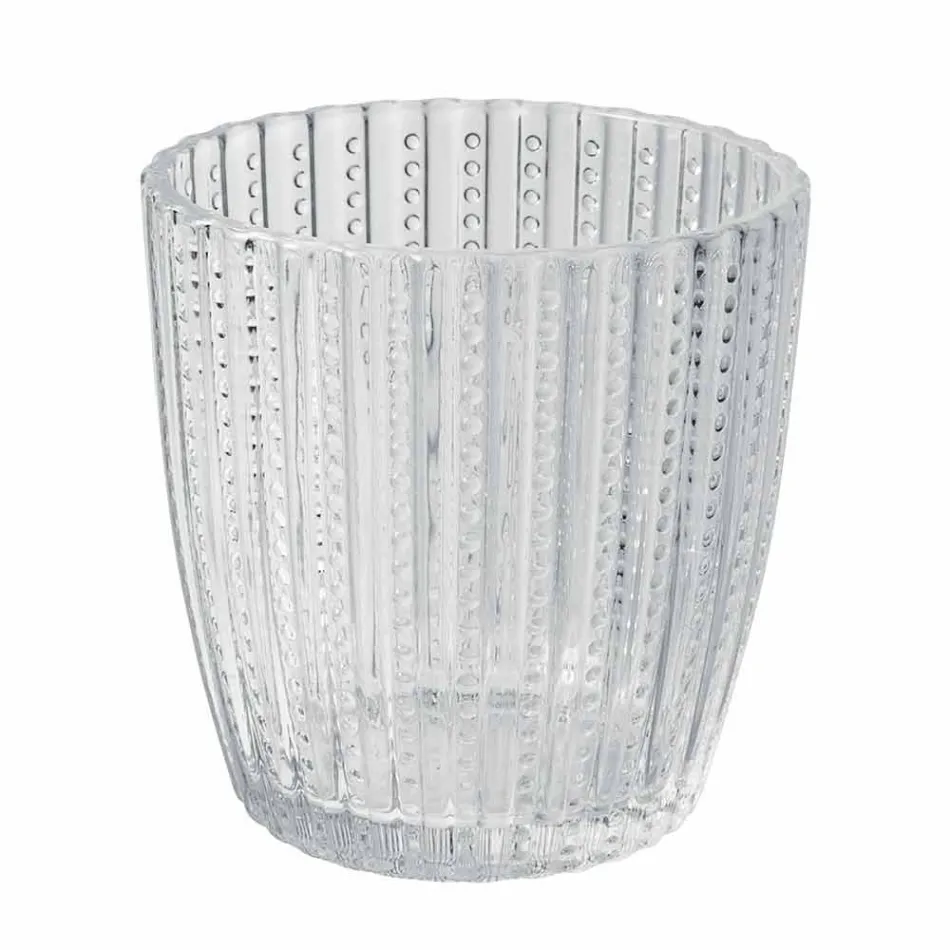 Verres en verre transparent décorés, service d'eau moderne 12 pièces - mélange Viadurini