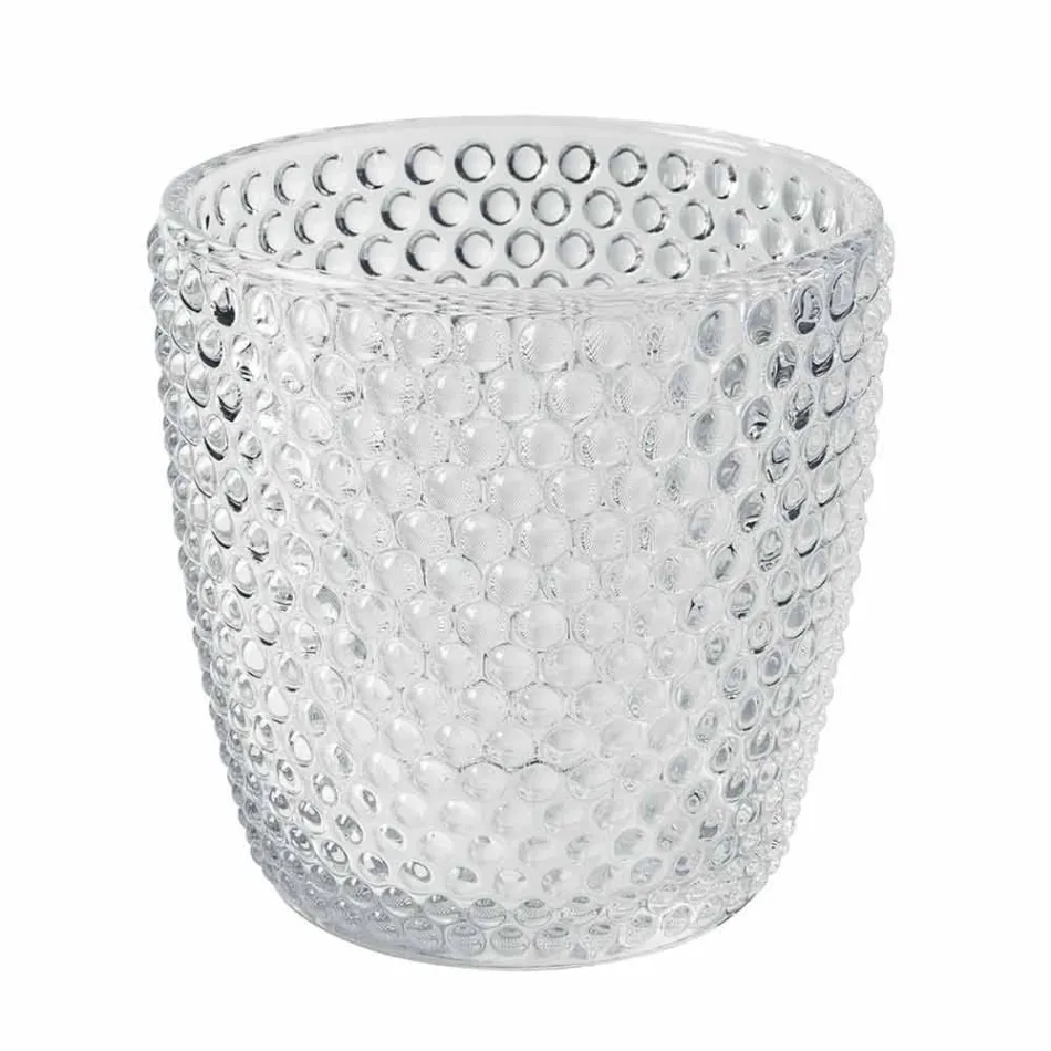 Verres en verre transparent décorés, service d'eau moderne 12 pièces - mélange Viadurini