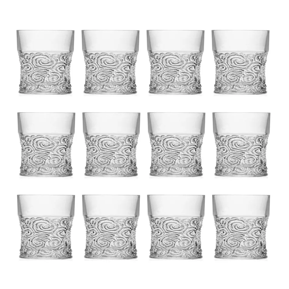 Verres Tumbler Bas en Eco Crystal Décoration Audace 12 Pièces - Ritmo Viadurini
