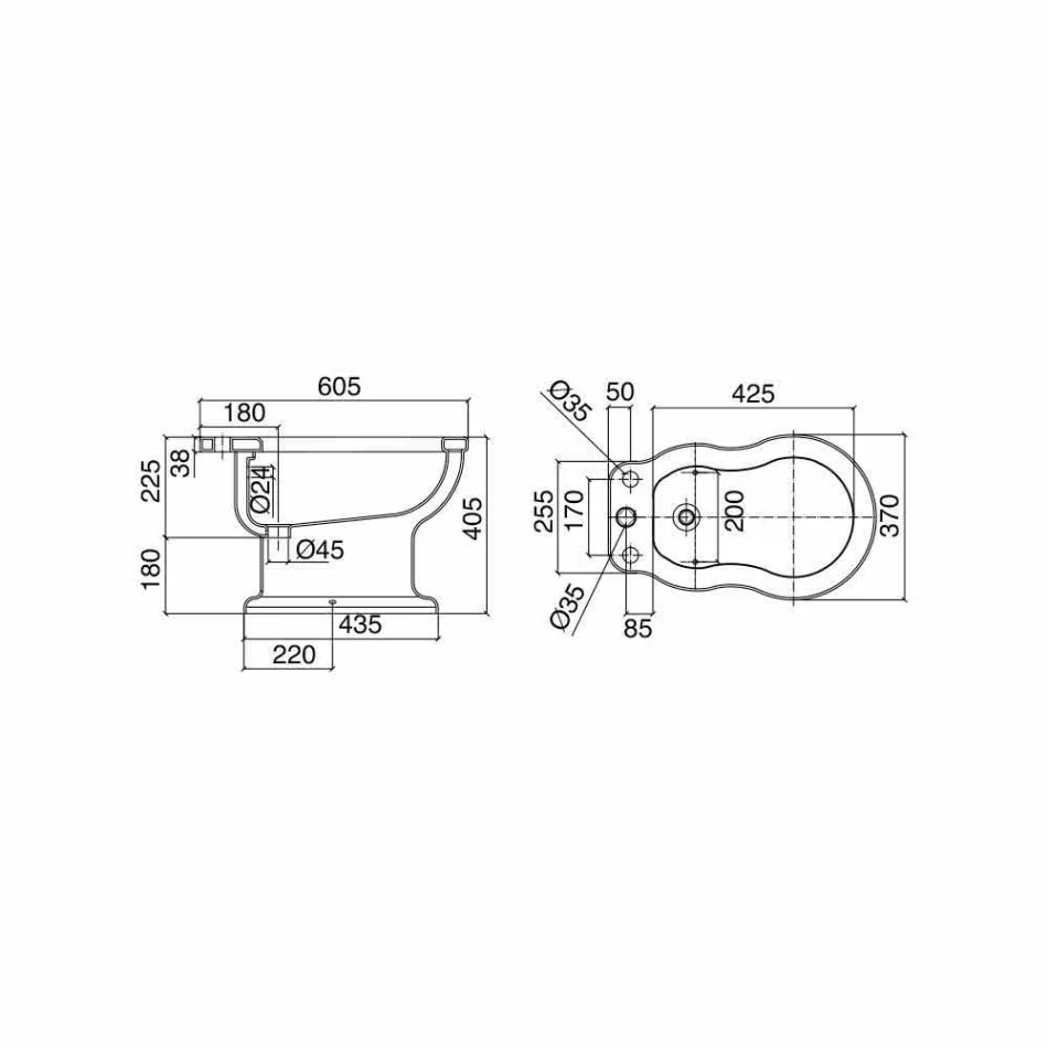 Bidet Blanc Design Classique en Céramique Blanche Fabriqué en Italie - Paulina Viadurini
