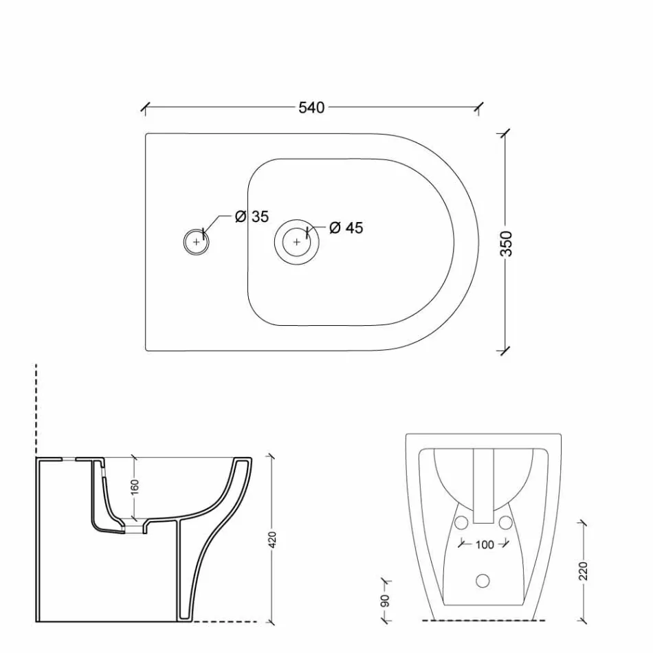 Bidet design moderne en céramique blanche 54x35 cm, fabriqué en Italie Viadurini