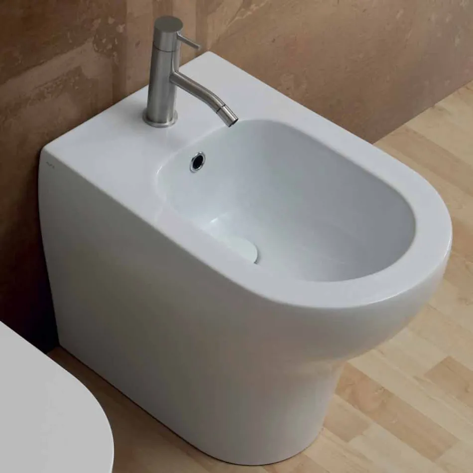 Bidet design moderne en céramique blanche 54x35 cm, fabriqué en Italie Viadurini