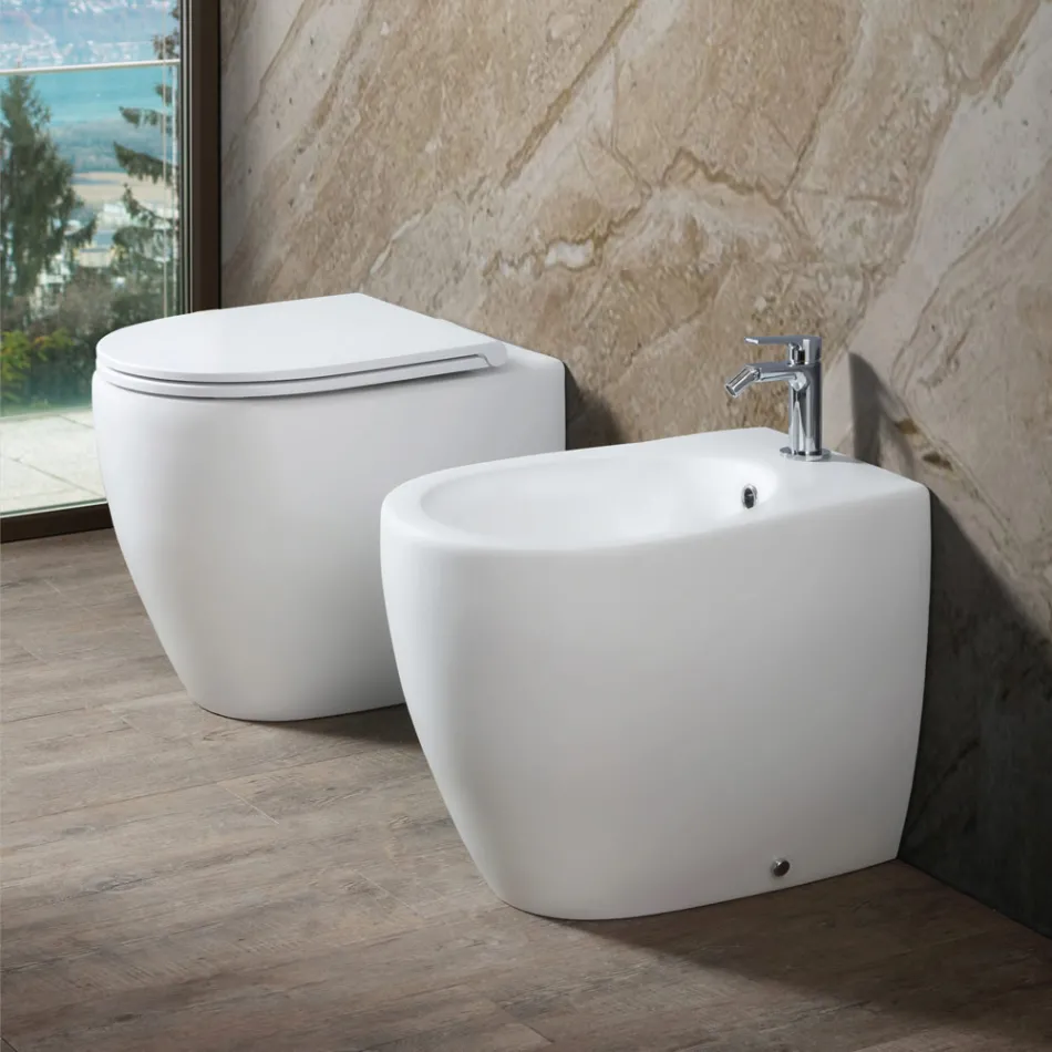 Bidet sur pied Aster en céramique mate, disponible en deux couleurs et au design moderne Viadurini